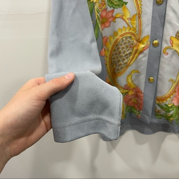 Jacqueline De Michel Shirt Knit Cardigan Set Silk Floral Vintage Small - Picture 7 of 15